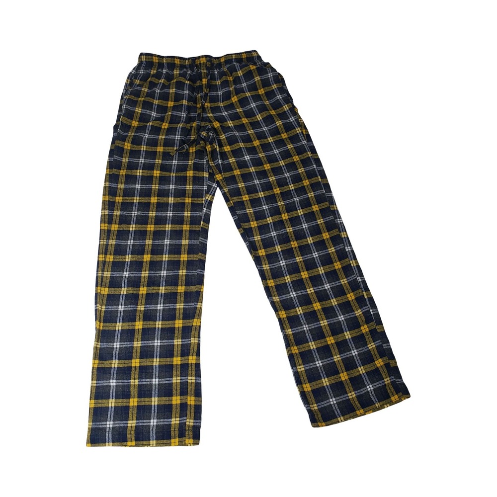 Croft & Barrow Mens Small Navy Blue Yellow Plaid Flannel Pajama Pants Pockets